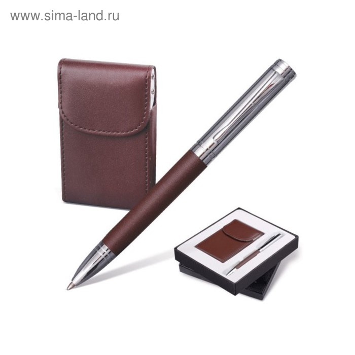 Набор пишущих принадлежностей GALANT Prestige Collection, ручка и визитница, тёмно-коричневые, в подарочной упаковке - Фото 1