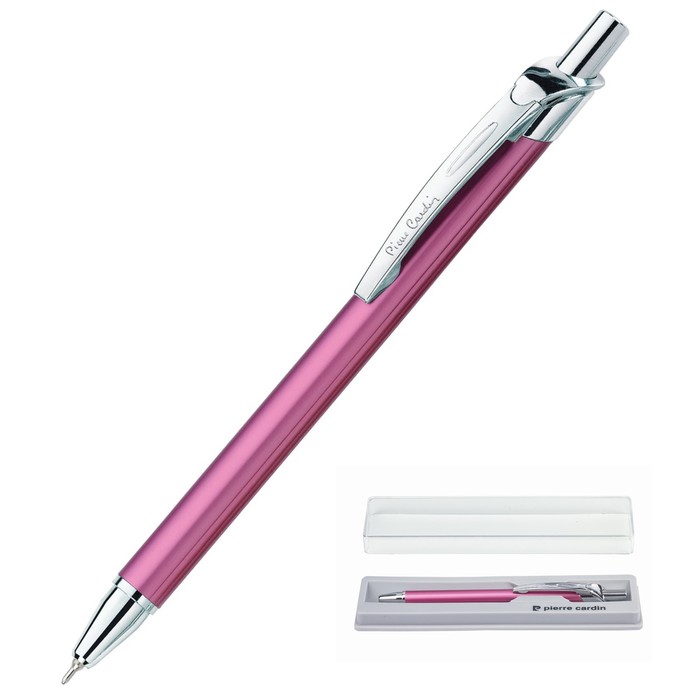 Ручка шариковая PIERRE CARDIN ACTUEL, корпус алюминий, отделка алюминий с хромом, узел 0.7 мм, чернила синие, розовая - Фото 1