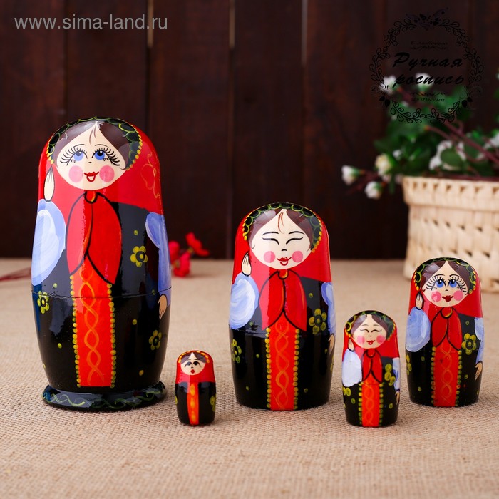 Матрёшка «Катюша», красный платок, 5 кукольная, 17 см - Фото 1