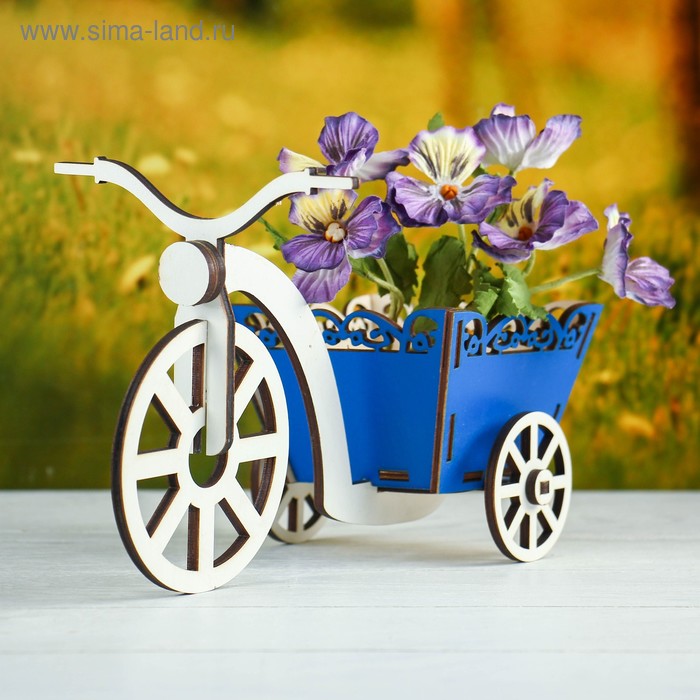 Кашпо «Велосипед с корзинкой», синее, корзина 7,5×11×11 см, велосипед 16×26,3 см - Фото 1