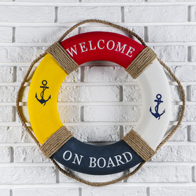 Спасательный круг с бечевкой 'welcome on board', якори, 7*50*50 см, разноцветный