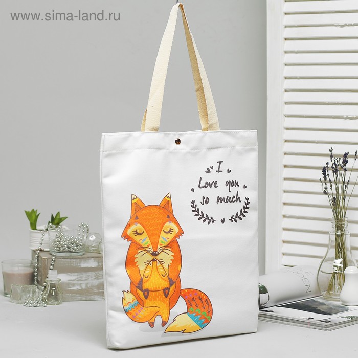 Сумка текстильная Лисички, 34*3*37, отд на магните, белый - Фото 1