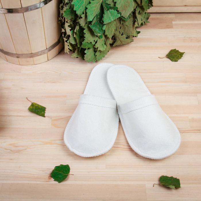 Тапочки для бани, полиэфир 70%, шерсть 30%, белые, «Добропаровъ» - Фото 1