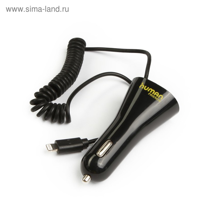 Автомобильное зарядное устройство Human Friends, USB, 2.1 A, Ligtning, 1 м, черное - Фото 1