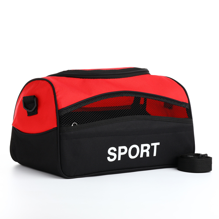 Сумка спортивная на молнии, наружный карман, длинный ремень, цвет красный/чёрный - Фото 1