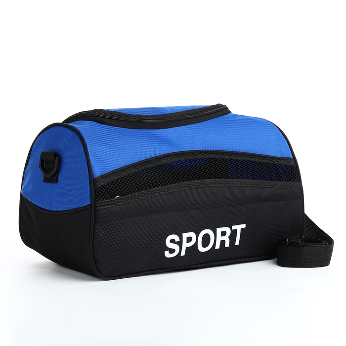 Сумка спортивная на молнии, наружный карман, длинный ремень, цвет синий/чёрный - Фото 1