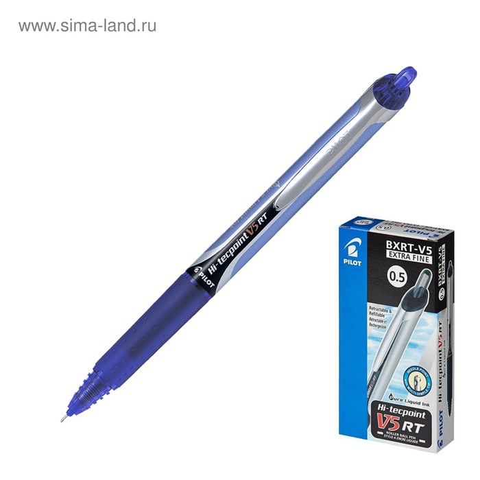 Ручка-роллер автоматическая PILOT Hi-Tecpoint V5 RT, узел-игла 0.5мм, линия 0.25мм, чернила синие - Фото 1