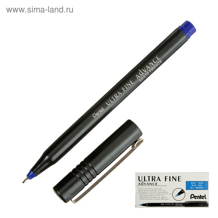 Ручка капиллярная одноразовая Pentel Ultra Fine Advance, узел 0.6 мм, чернила синие - Фото 1