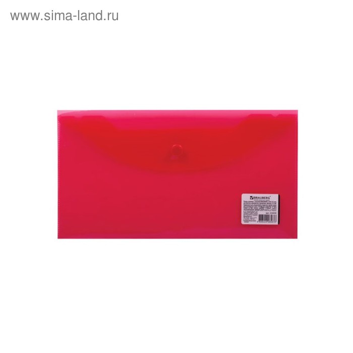 Папка-конверт на кнопке B5, 150 мкм, BRAUBERG, прозрачная, красная - Фото 1