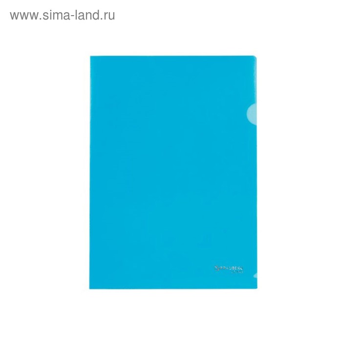 Папка-уголок А4, 100 мкм, BRAUBERG, синяя - Фото 1