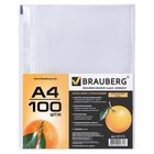 Папка-вкладыш А4 с перфорацией Brauberg "Апельсиновая корка", 45 мкм, 100 штук в упаковке, матовые - Фото 2