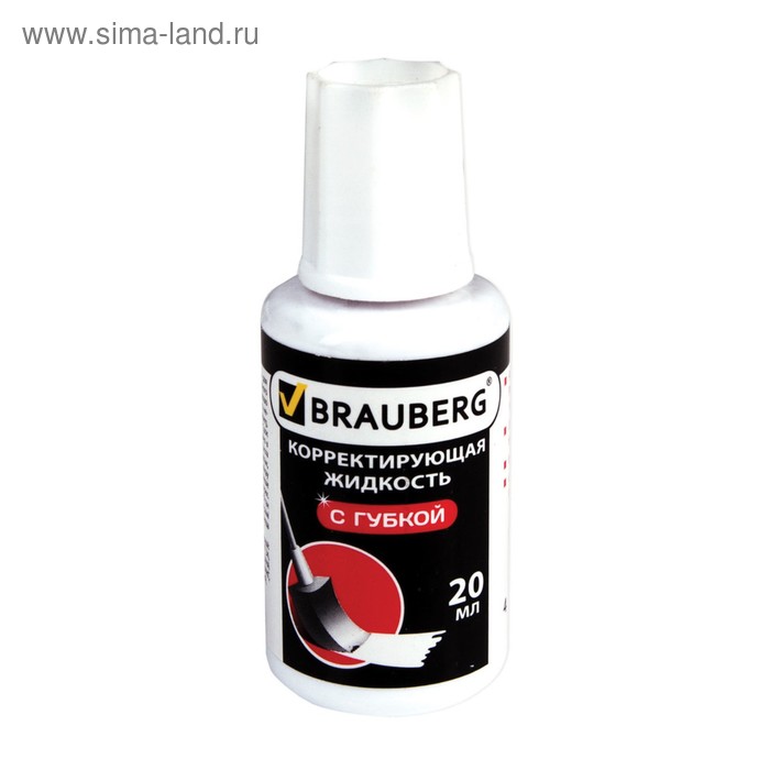 Корректирующая жидкость 20 мл BRAUBERG Premium, спиртовая основа, с губкой - Фото 1