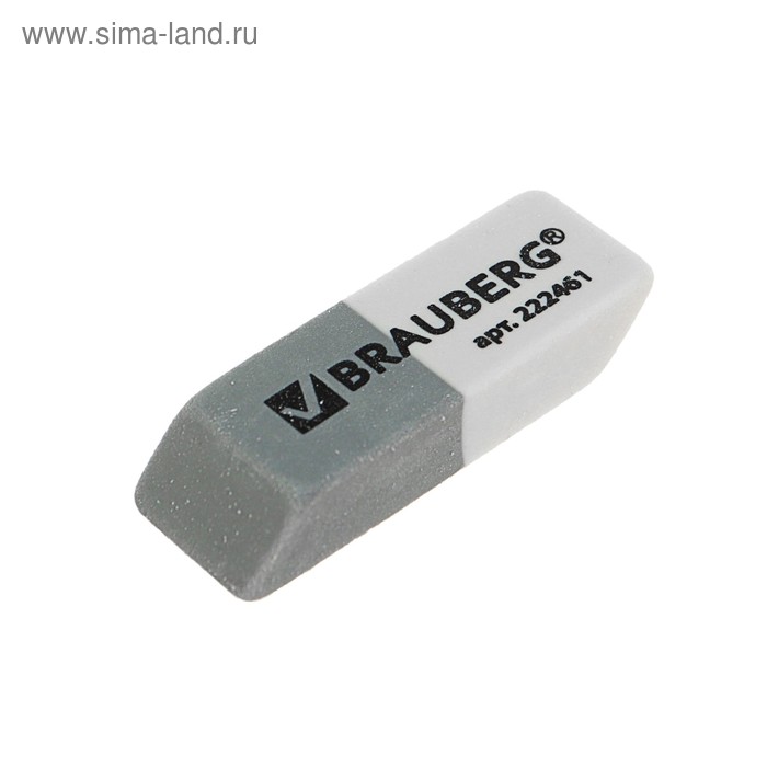 Ластик BRAUBERG Partner, серо-белый, в картонном дисплее, 41×14×8 мм - Фото 1