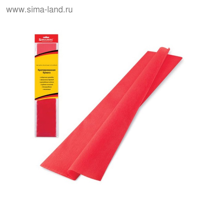 Бумага креповая 50 х 200 см, BRAUBERG «Стандарт», красная, плотность 25 г/м2 - Фото 1