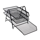 Лоток для бумаг горизонтальный, 3 отделения BRAUBERG Germanium, металлическая сетка, чёрный - Фото 3