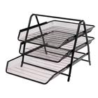 Лоток для бумаг горизонтальный, 3 отделения BRAUBERG Germanium, металлическая сетка, чёрный - Фото 5