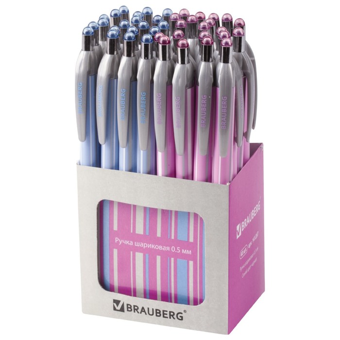 Ручка шариковая автоматическая BRAUBERG Sakura, узел 0.5 мм, чернила синие - Фото 1