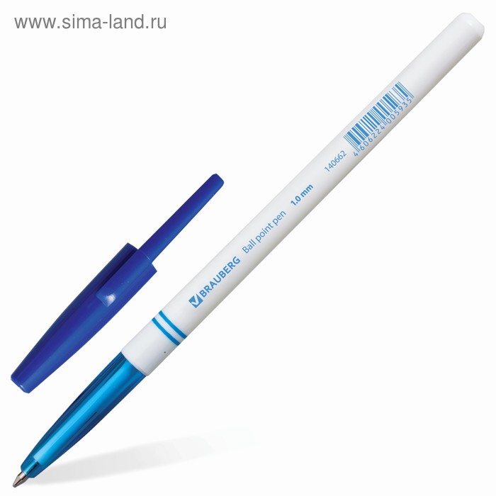 Ручка шариковая 1.0 мм, BRAUBERG, чернила синие - Фото 1