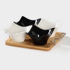 Салатники на деревянной подставке «Инь-Янь.Квадрат», набор 5 предметов: 4 салатника 80 мл, подставка, керамика, белый, чёрный - Фото 2