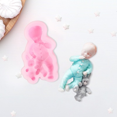 Молд для заливки 3D «Мальчик и зайчик», силикон, 9.1×5.4×2.1 см, розовый