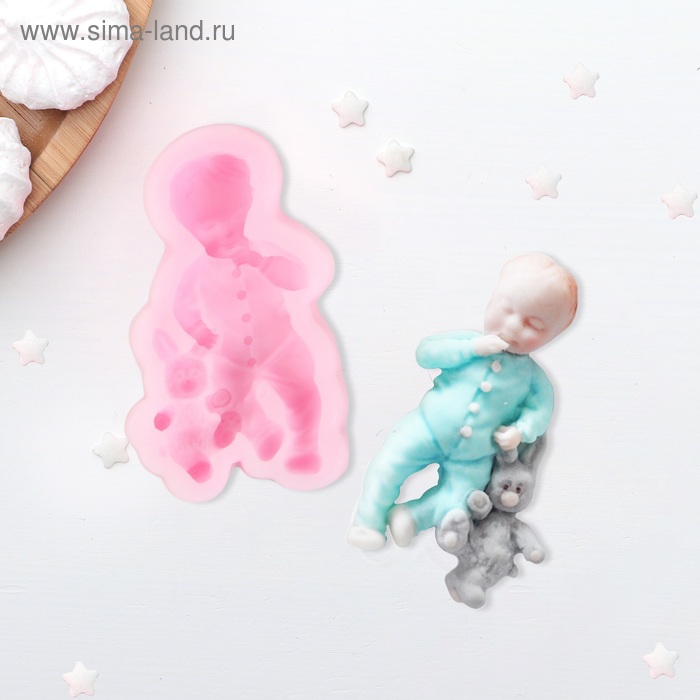 Молд для заливки 3D «Мальчик и зайчик», силикон, 9.1×5.4×2.1 см, розовый