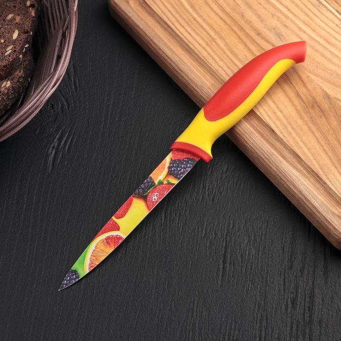 Нож кухонный с антиналипающим покрытием Доляна «Фрукты», лезвие 12 см - Фото 1