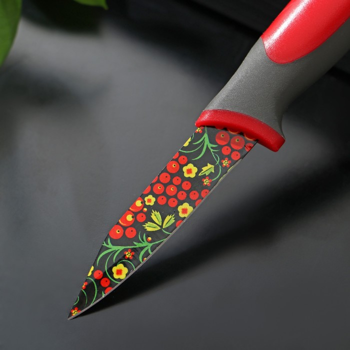 Нож кухонный с антиналипающим покрытием Доляна «Русский узор», лезвие 8 см - фото 1899583435