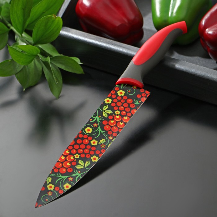 Нож кухонный с антиналипающим покрытием Доляна «Русский узор», лезвие 20 см - Фото 1