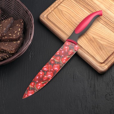 Нож кухонный кухонный с антиналипающим покрытием Доляна «Вишенки», лезвие 20 см