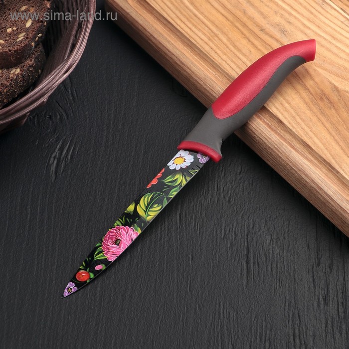 Нож кухонный с антиналипающим покрытием Доляна «Русский узор», лезвие 12 см - Фото 1