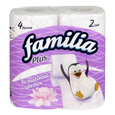 Туалетная бумага Familia Plus «Волшебный цветок», 2 слоя, 4 рулона - Фото 1