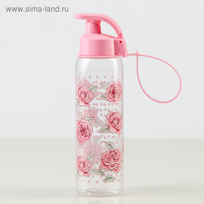Бутылка для воды пластиковая «Розочки», 500 мл, цвет розовый - Фото 1