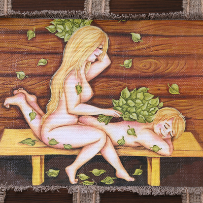 Свиток настенный «Молодёжь в баньке», панно