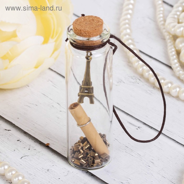 Баночка стеклянная с пробковой крышкой и запиской - пожеланием «Париж» - Фото 1
