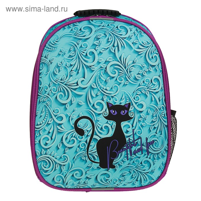 Рюкзак каркасный Stavia 38 х 30 х 16 см, эргономичная спинка, для девочки, «Чёрная кошка», бирюзовый - Фото 1