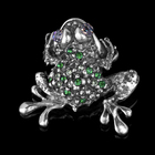 Брошь бижар "Лягушка" цвет зелёный в чернёном серебре - Фото 1