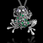 Кулон бижар "Лягушка", цвет зелёный в чернёном серебре - Фото 1