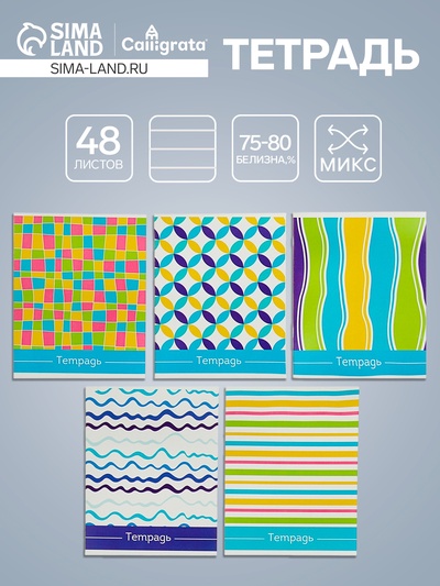 Тетрадь 48 листов в линейку Calligrata «Орнамент», серые листы, МИКС