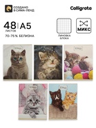 Тетрадь 48 листов в клетку Calligrata «Милые котята», серые листы, МИКС - Фото 1