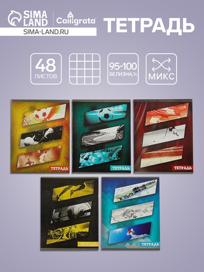 Тетрадь 48 листов в клетку Calligrata «Спорт», МИКС