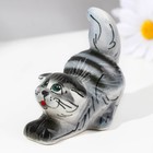 Сувенир  «Котик», сидячий, полосатый темный, гжель - фото 3452079