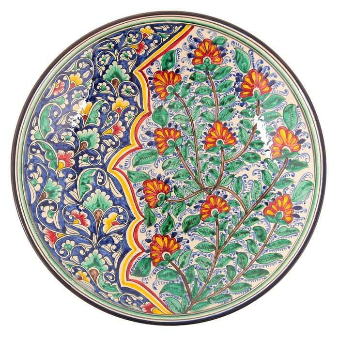 Ляган Риштанская Керамика "Цветы", 42 см, синий - фото 1905457332