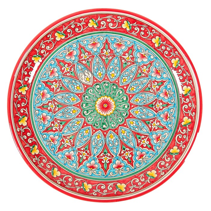 Ляган Риштанская Керамика "Цветы", 37 см, красный - фото 1881864666