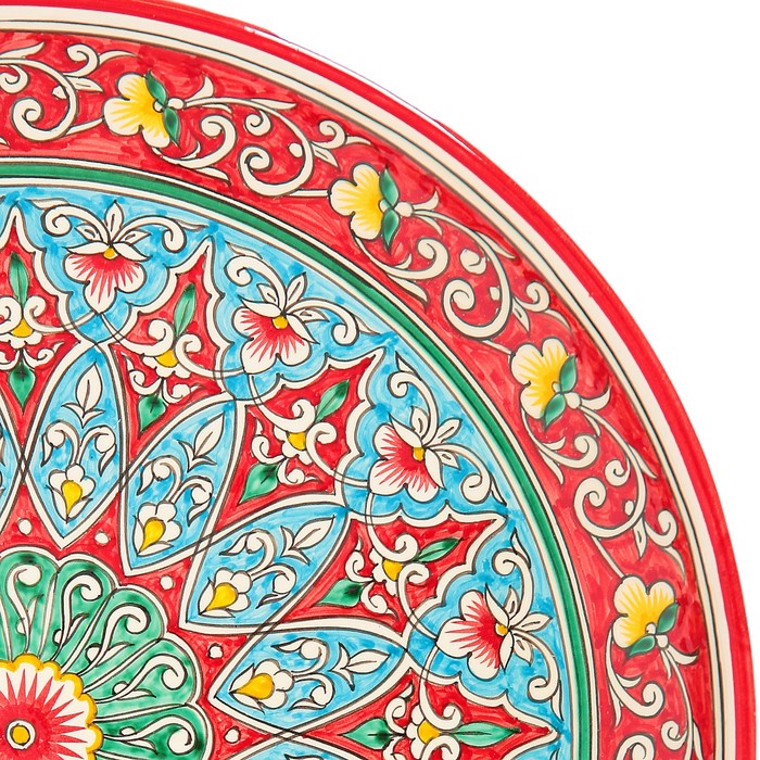 Ляган Риштанская Керамика "Цветы", 37 см, красный - фото 1881864667