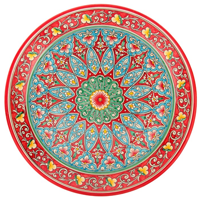 Ляган Риштанская Керамика "Цветы", 37 см, красный - фото 1881864668