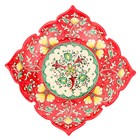 Фруктовница Риштанская Керамика "Цветы", 33 см, квадратная, красная - Фото 2