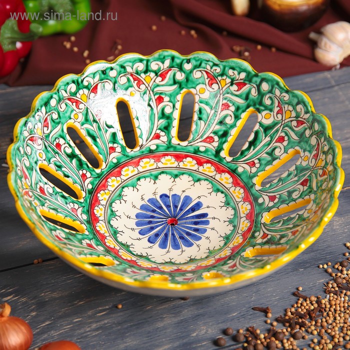 Фруктовница Риштанская Керамика "Цветы", 25 см, микс - Фото 1