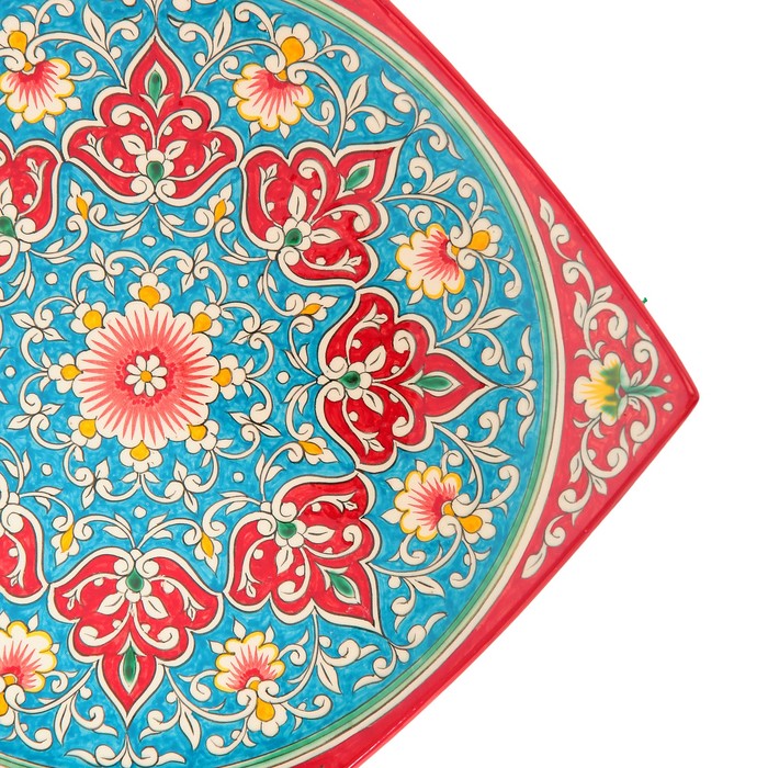 Ляган Риштанская Керамика "Цветы", 33 см, квадратный, красный - фото 1883350546