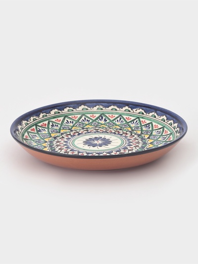 Ляган узбекский Риштанская керамика «Узоры», для плова, d=24.5 см, синий