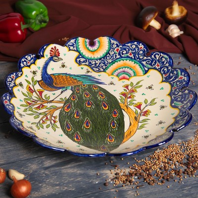 Ляган узбеский Риштанская Керамика «Жар птица», d=41 см, синий